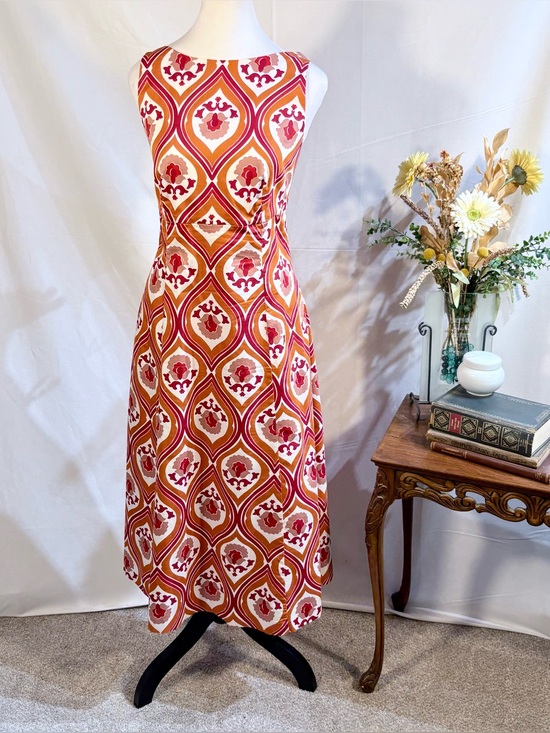 Boden Dresses & Skirts - Boden Slash Neck Midi Dress Kumquat, Geo Cascade Pockets Stretch Cotton 8🧡